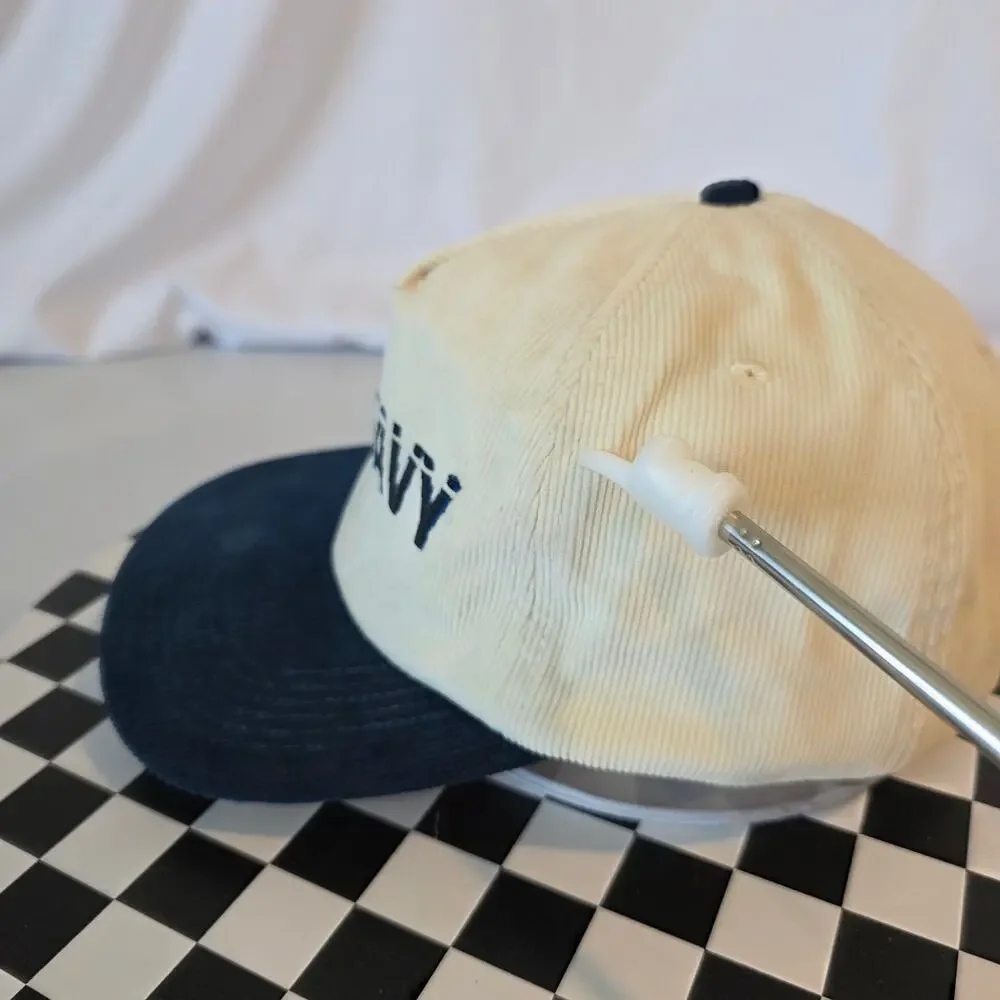 Go Heavy Cream Navy Blue Two Tone Corduroy Snapback Hat